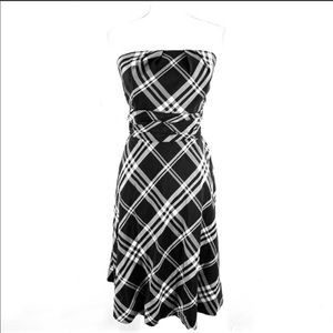 WHBM plaid flare dress - black, white, gray. Sz 12
